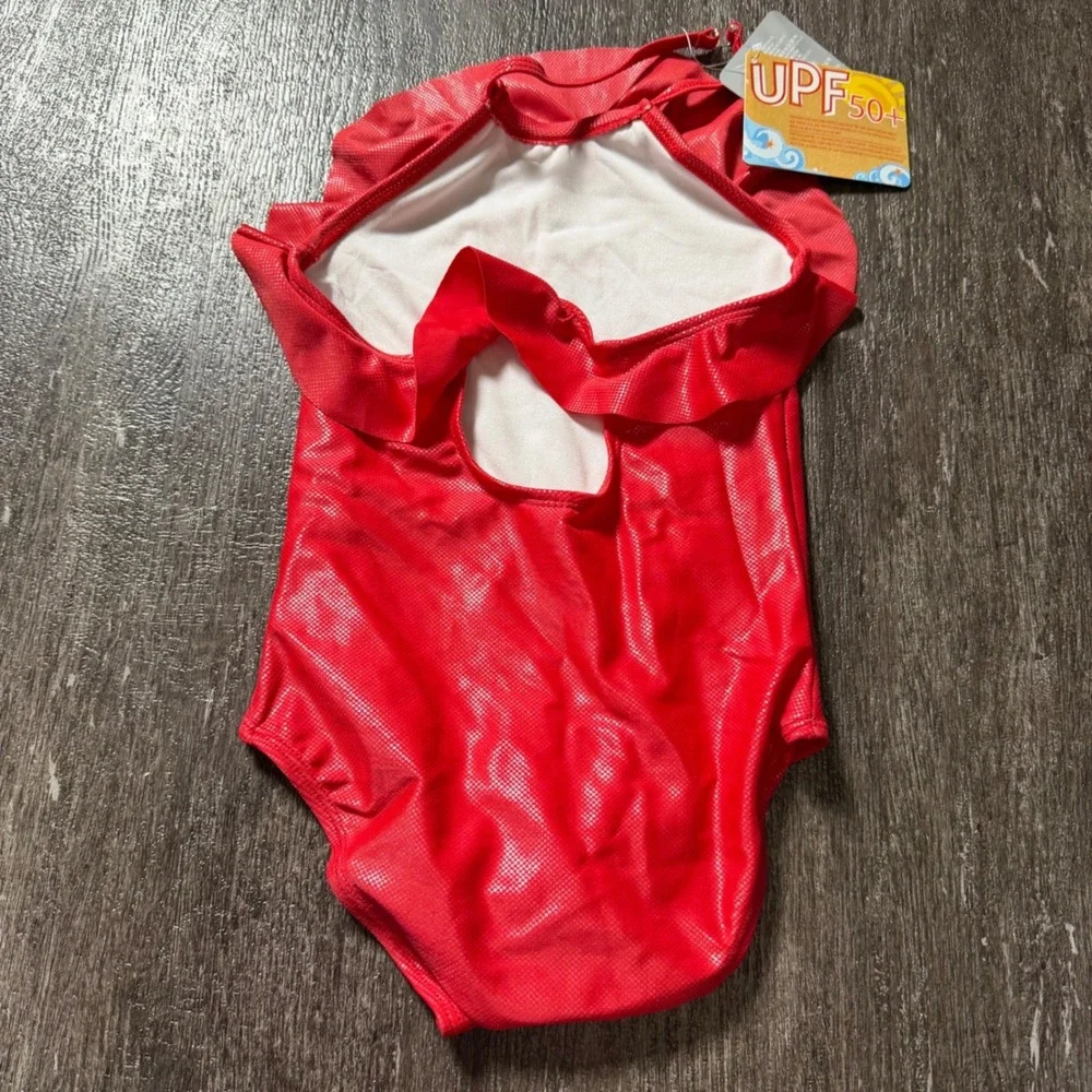 The Disney Store Swimsuit Girls 5/6 Red Elena of Avalor Ruffle UPF 50+ One Piece